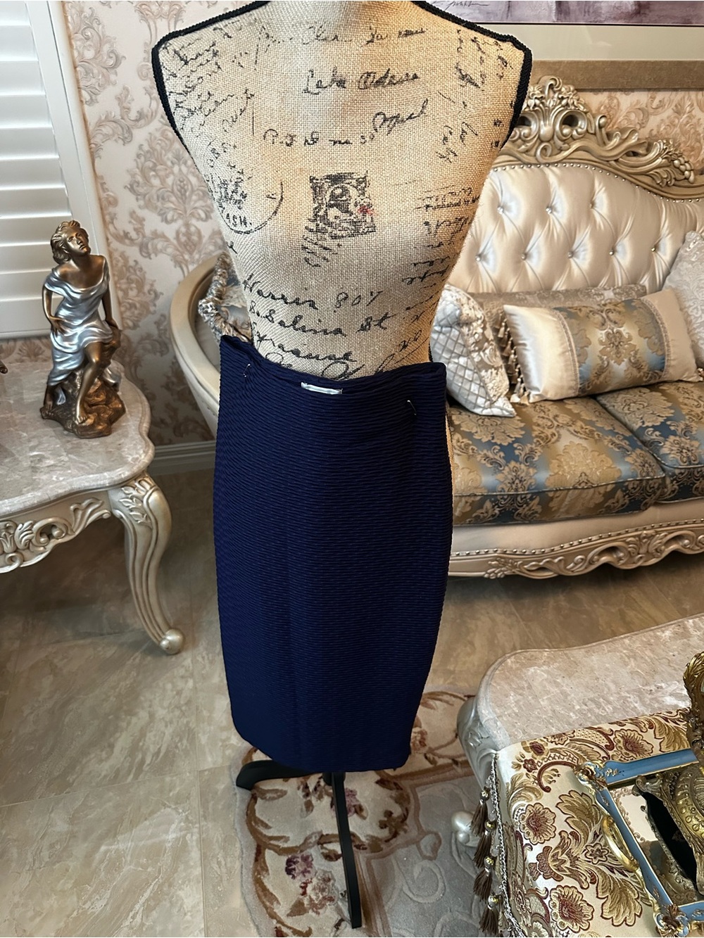 ECI Navy Ribbed Pencil Skirt